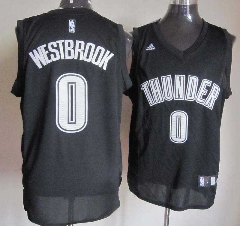  NBA Oklahoma City Thunder 0 Russell Westbrook White on Black Fashion Swingman Jersey